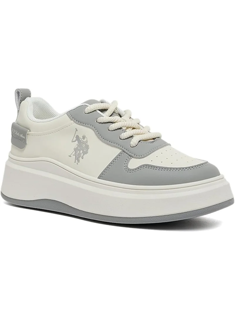 U.S. Polo Assn. USPA Women’s Platform Sneakers – White Casual Lace-Up Shoes with Grey Accents | Chunky Sole Fashion Sneakers for Everyday Comfort