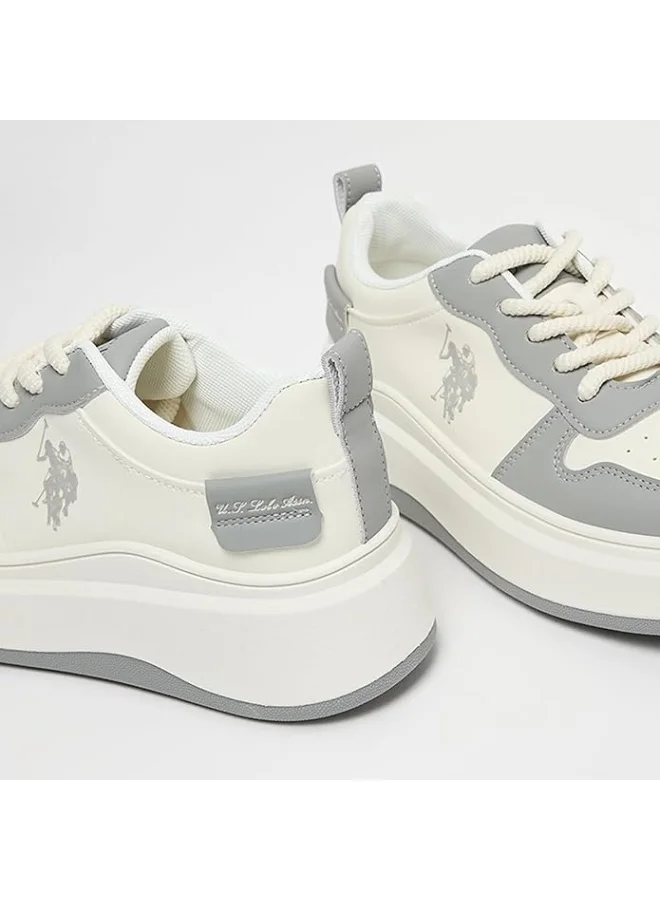 U.S. Polo Assn. USPA Women’s Platform Sneakers – White Casual Lace-Up Shoes with Grey Accents | Chunky Sole Fashion Sneakers for Everyday Comfort