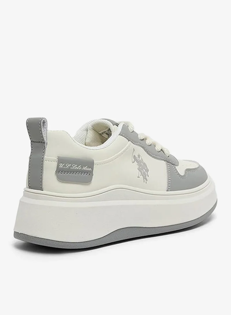 U.S. Polo Assn. Grey USPA Women’s Platform Sneakers – White Casual Lace-Up Shoes with Grey Accents | Chunky Sole Fashion Sneakers for Everyday Comfort for Women | Best Price UAE