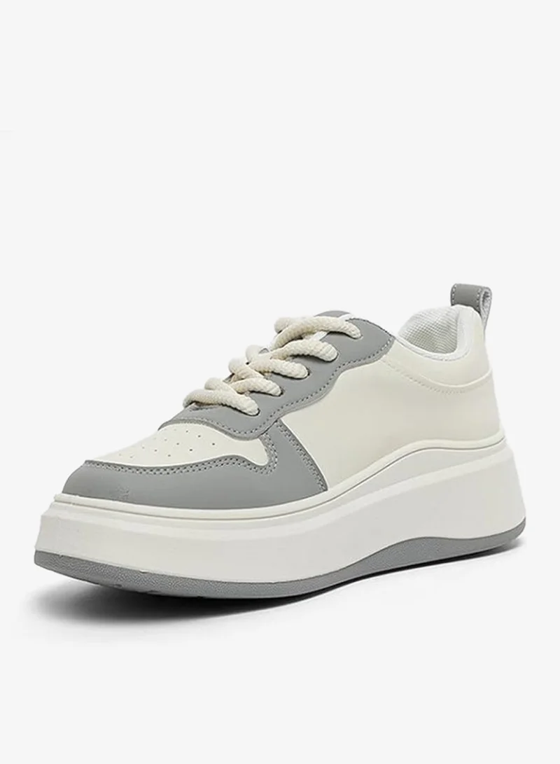 U.S. Polo Assn. Grey USPA Women’s Platform Sneakers – White Casual Lace-Up Shoes with Grey Accents | Chunky Sole Fashion Sneakers for Everyday Comfort for Women | Best Price UAE