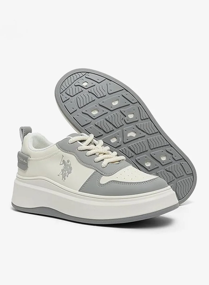 U.S. Polo Assn. Grey USPA Women’s Platform Sneakers – White Casual Lace-Up Shoes with Grey Accents | Chunky Sole Fashion Sneakers for Everyday Comfort for Women | Best Price UAE