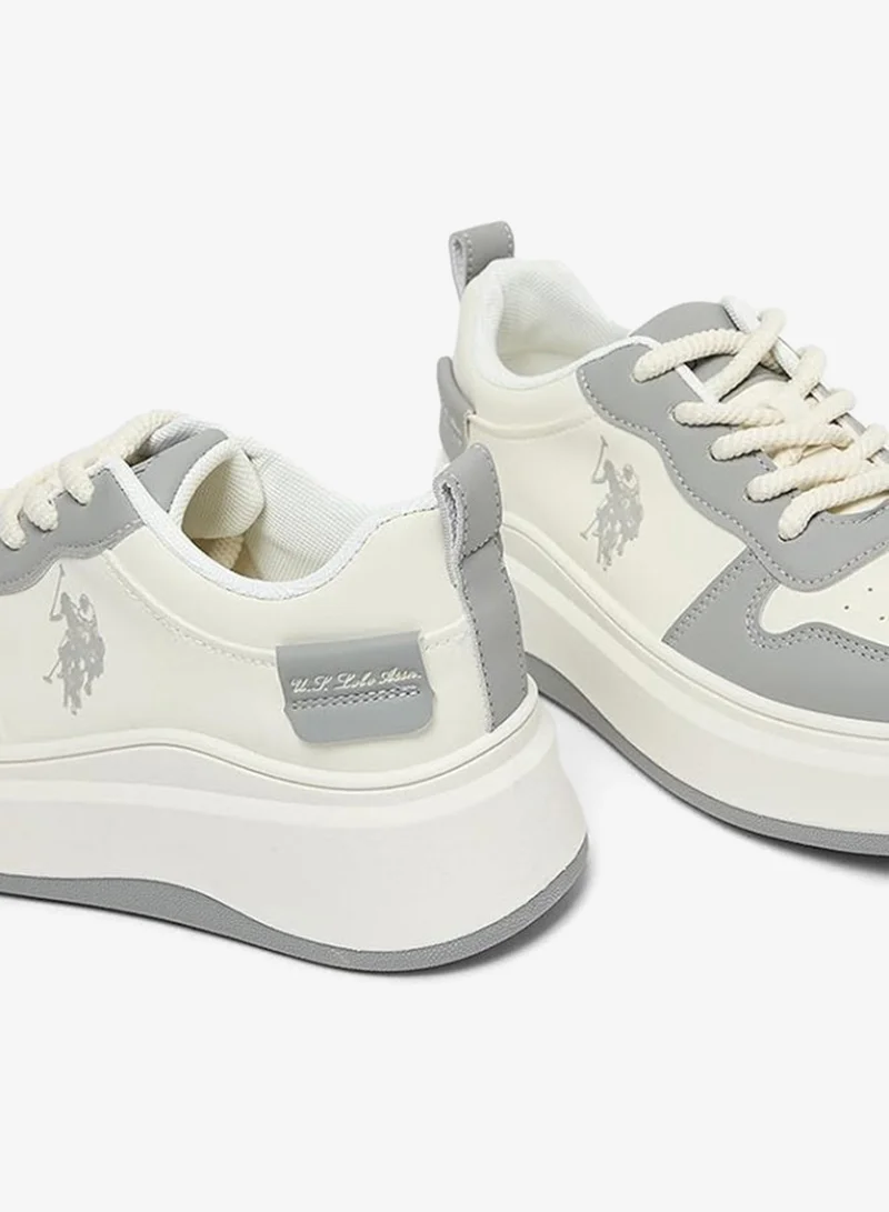 U.S. Polo Assn. Grey USPA Women’s Platform Sneakers – White Casual Lace-Up Shoes with Grey Accents | Chunky Sole Fashion Sneakers for Everyday Comfort for Women | Best Price UAE
