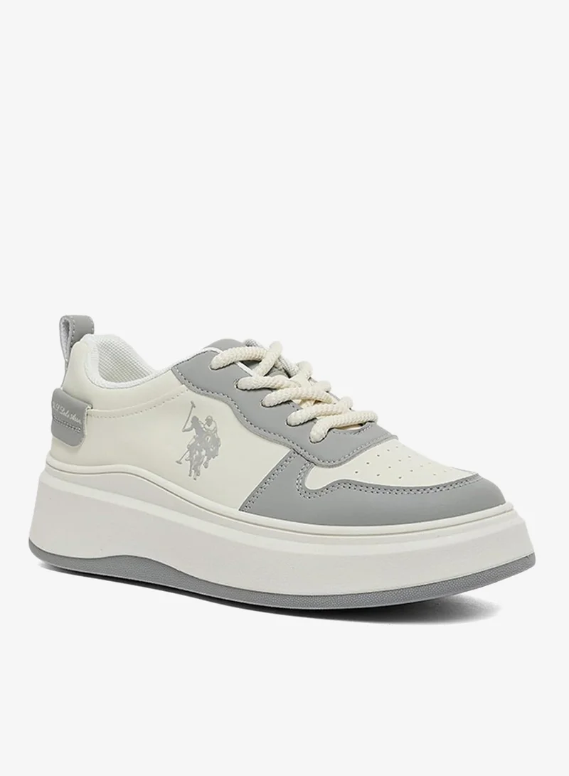 USPA Women’s Platform Sneakers – White Casual Lace-Up Shoes with Grey Accents | Chunky Sole Fashion Sneakers for Everyday Comfort
