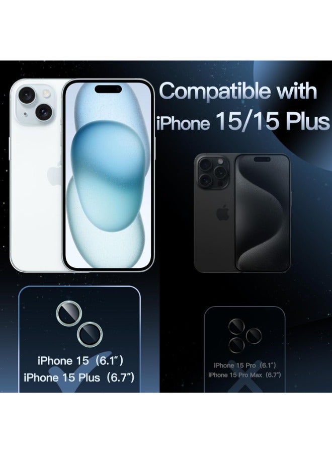 Camera Lens Protector for iPhone 15 6.1 Inch and iPhone 15 Plus 6.7 Inch (Sky Blue), 9H Tempered Glass Single Ring Cover, Clear HD (Sky Blue) - Image 2