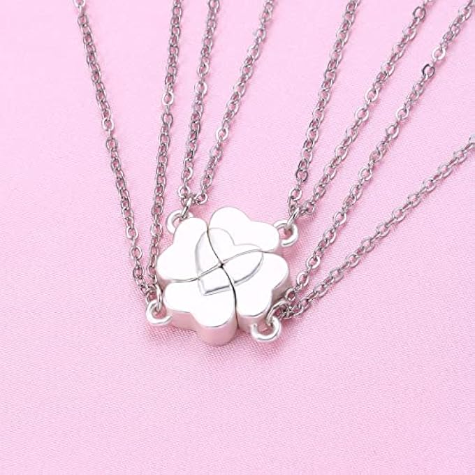 rayihni Four Leaf Friendship Necklace, Magnetic Matching Four Leaf Clover Best Friend Necklace Gifts For Girls Women Magnet Bff Necklace - Image 3