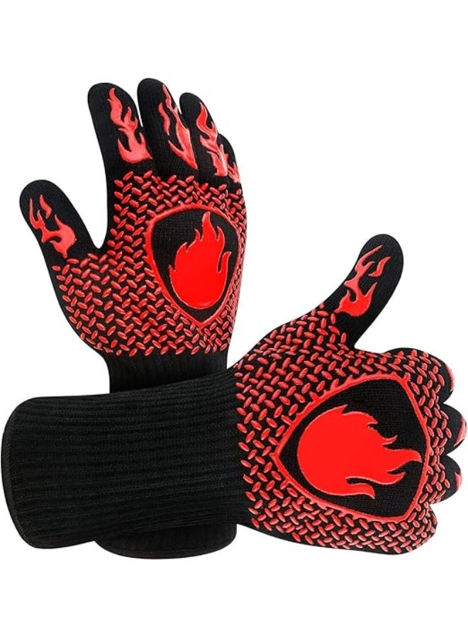 يوريفو قفازات فرن من قطعتين، قفازات شواء بأكمام طويلة، مقاومة للحرارة حتى 800 درجة مئوية، قفازات شواء متينة من السيليكون للشواء والخبز والشواء، مقاومة للحريق، غير قابلة للانزلاق، حماية من الحرارة، لون أحمر كلاسيكي - Image 1