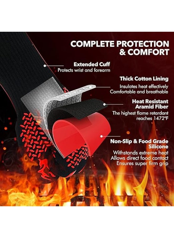 يوريفو قفازات فرن من قطعتين، قفازات شواء بأكمام طويلة، مقاومة للحرارة حتى 800 درجة مئوية، قفازات شواء متينة من السيليكون للشواء والخبز والشواء، مقاومة للحريق، غير قابلة للانزلاق، حماية من الحرارة، لون أحمر كلاسيكي - Image 2