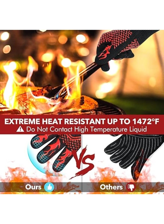 يوريفو قفازات فرن من قطعتين، قفازات شواء بأكمام طويلة، مقاومة للحرارة حتى 800 درجة مئوية، قفازات شواء متينة من السيليكون للشواء والخبز والشواء، مقاومة للحريق، غير قابلة للانزلاق، حماية من الحرارة، لون أحمر كلاسيكي - Image 3