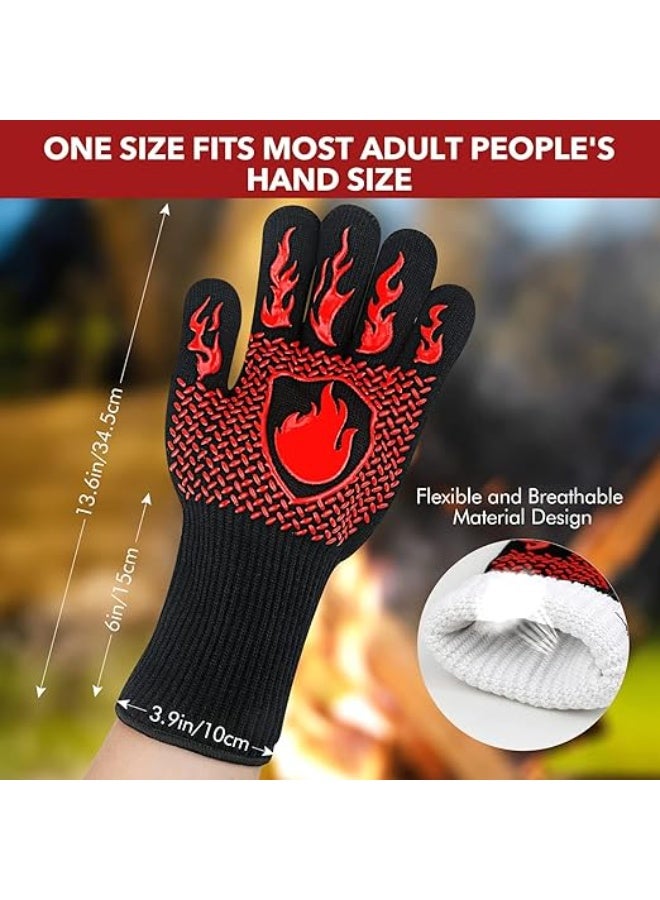 يوريفو قفازات فرن من قطعتين، قفازات شواء بأكمام طويلة، مقاومة للحرارة حتى 800 درجة مئوية، قفازات شواء متينة من السيليكون للشواء والخبز والشواء، مقاومة للحريق، غير قابلة للانزلاق، حماية من الحرارة، لون أحمر كلاسيكي - Image 4