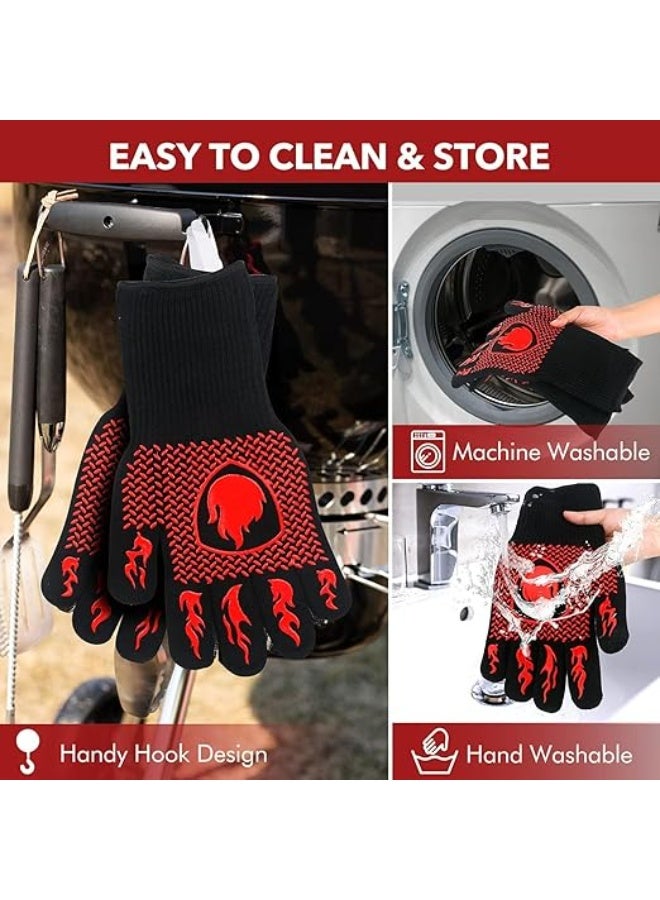 يوريفو قفازات فرن من قطعتين، قفازات شواء بأكمام طويلة، مقاومة للحرارة حتى 800 درجة مئوية، قفازات شواء متينة من السيليكون للشواء والخبز والشواء، مقاومة للحريق، غير قابلة للانزلاق، حماية من الحرارة، لون أحمر كلاسيكي - Image 5