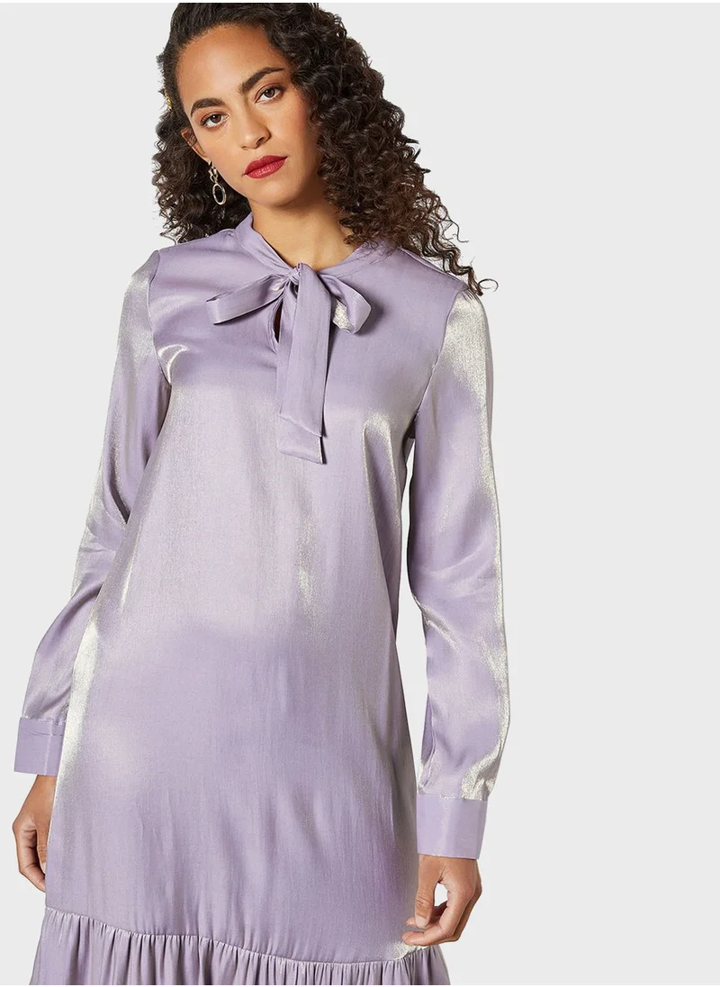 SIVVI for HANIYA Satin Tie-Up Neck Midi Dress