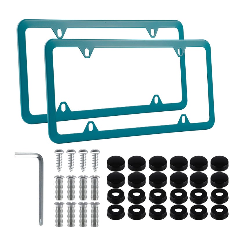 Alpmosn 2PCS Stainless Steel License Plate Frames 4 Holes Car Licence Plate Covers with Screws Washers and Caps Car Exterior Accessories License Plate Holder for US Vehicles Green - Image 3