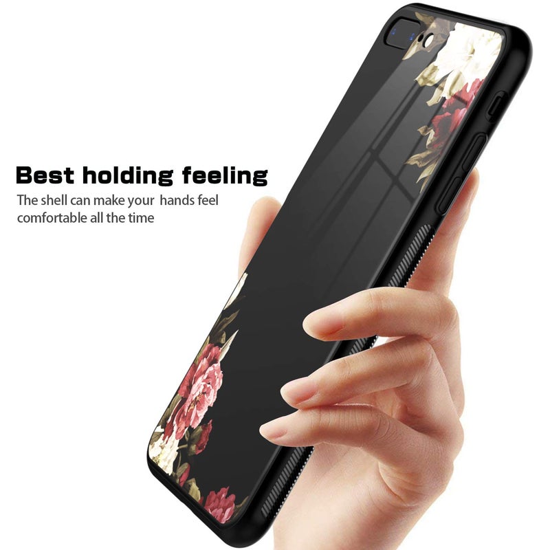 HUATRK Compatible with Case iPhone 8 Plus/7 Plus Beautiful Flowers for Girls/Women Hard Plastic and TPU Protection Slim Fit Shock Absorption Protective Cover - Black - Image 4