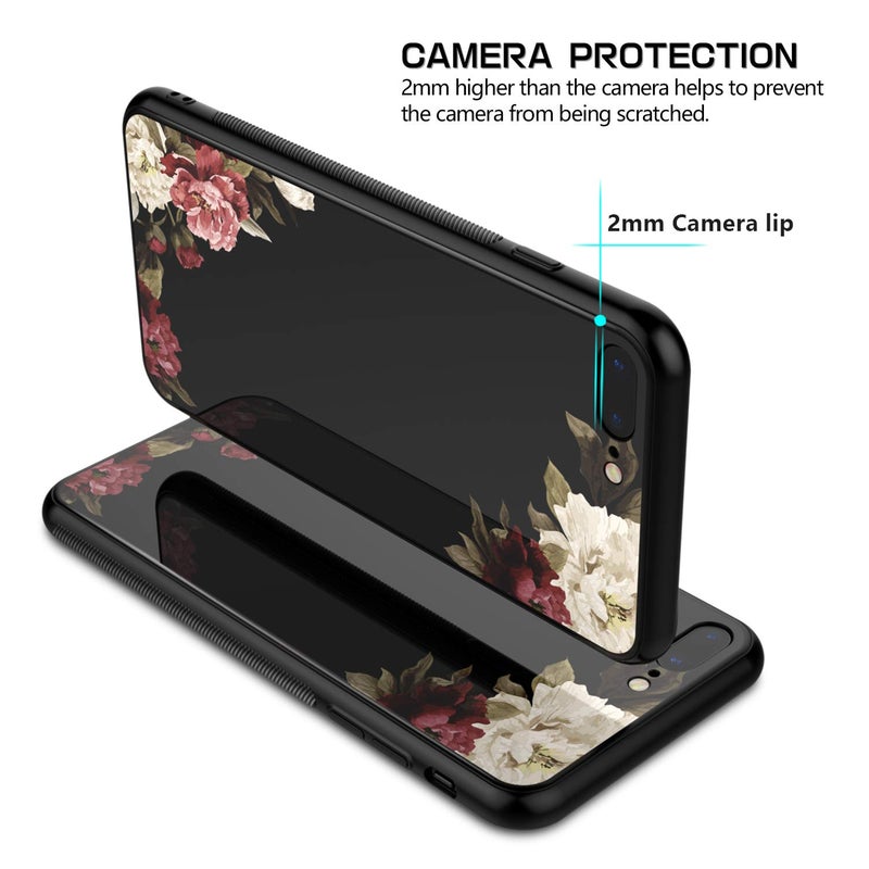 HUATRK Compatible with Case iPhone 8 Plus/7 Plus Beautiful Flowers for Girls/Women Hard Plastic and TPU Protection Slim Fit Shock Absorption Protective Cover - Black - Image 5