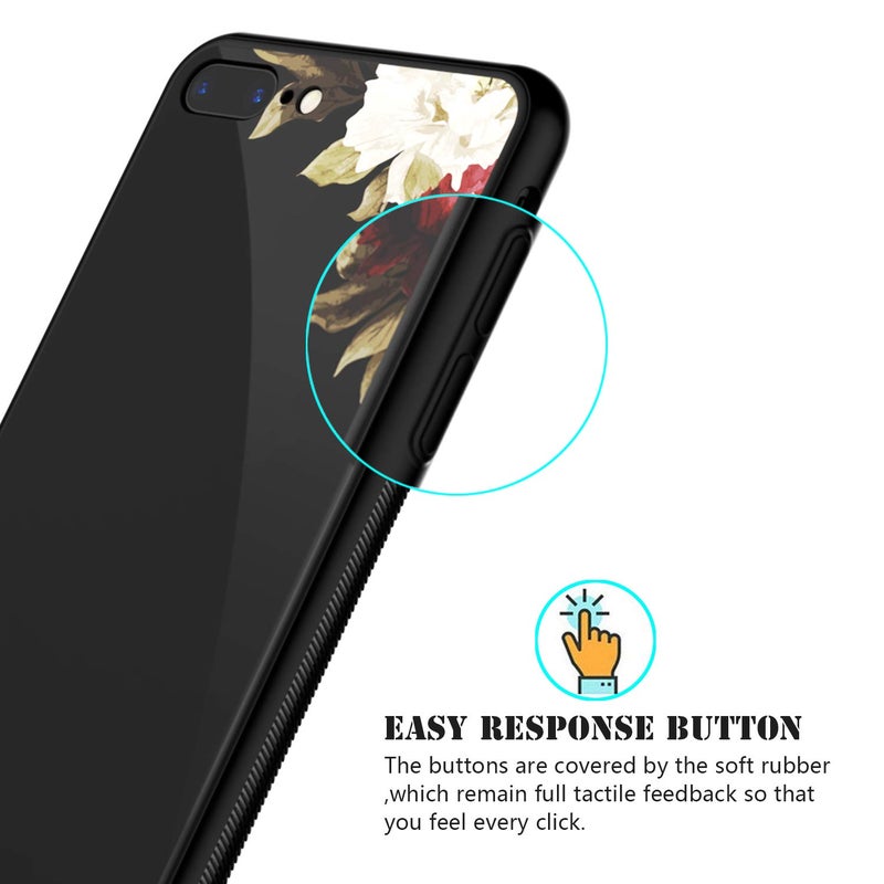 HUATRK Compatible with Case iPhone 8 Plus/7 Plus Beautiful Flowers for Girls/Women Hard Plastic and TPU Protection Slim Fit Shock Absorption Protective Cover - Black - Image 3