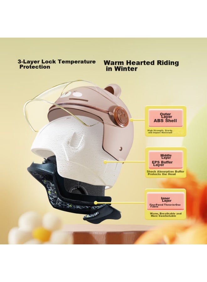 JD.com Jd Jingzao Winter Warm Children's Electric Scooter Helmet, Anti-freeze Inner Lining, Upgraded Version With New National Standard A-class 3c Certification, Thickened Cushioning Layer, Electric Scooter Brown Bear Style, 55-58cm - Image 4