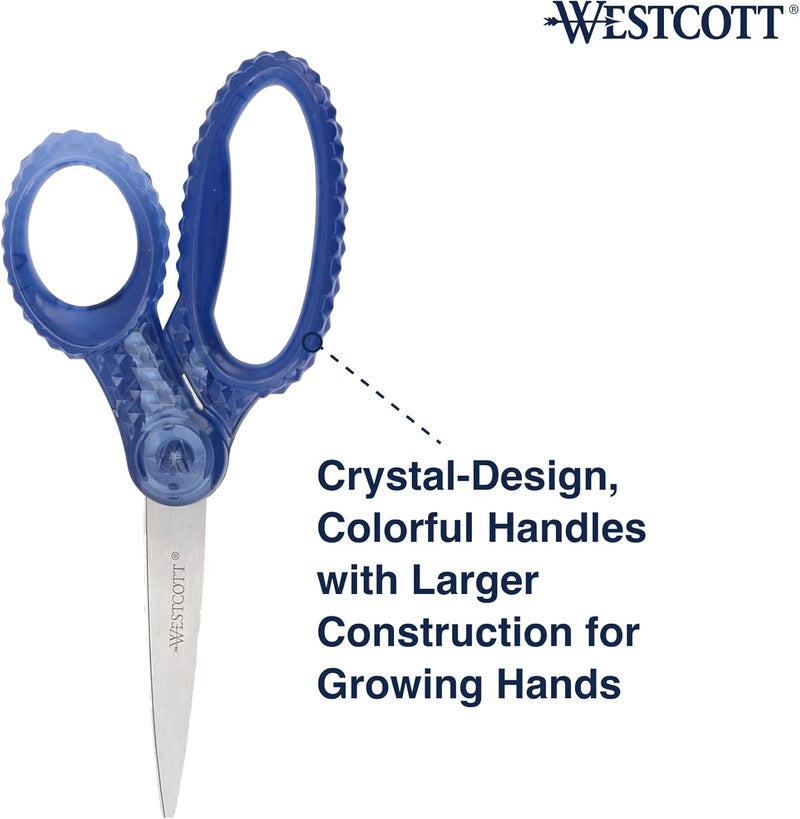 Westcott GEM Crystal-Design 7-Inch Pointed Student Scissors for Ages 12+, Classroom Essential with Comfortable Grip, Ideal for Left or Right Hand, Back to School, School Supplies, Blue - Image 5