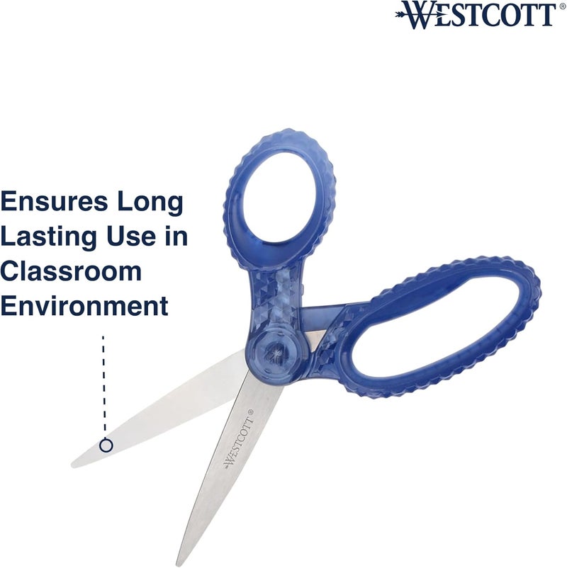 Westcott GEM Crystal-Design 7-Inch Pointed Student Scissors for Ages 12+, Classroom Essential with Comfortable Grip, Ideal for Left or Right Hand, Back to School, School Supplies, Blue - Image 4