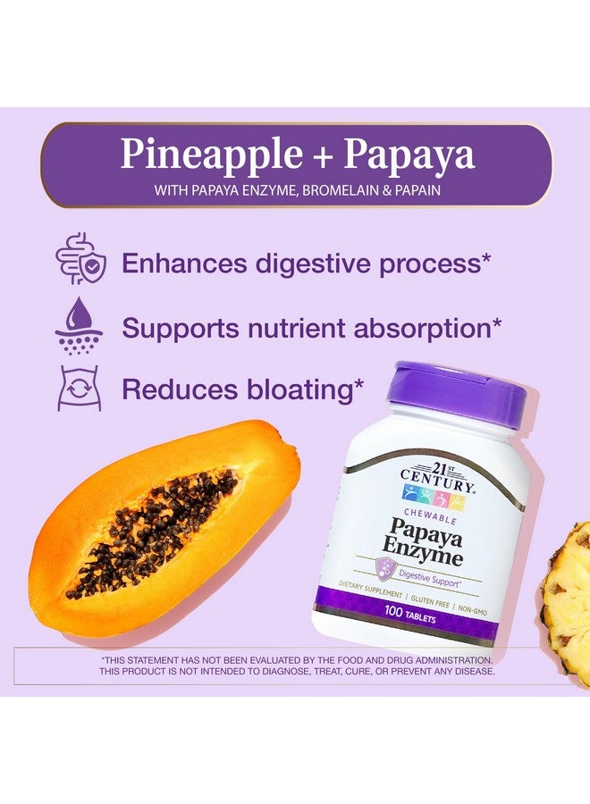 21st Century Papaya Enzyme Chewable (100 Count), Papaya & Pineapple Digestive Enzymes for Gut Health, Tropical Flavor, Non-GMO, Gluten-Free, No Added Salt, Yeast, Artificial Flavors - Image 4
