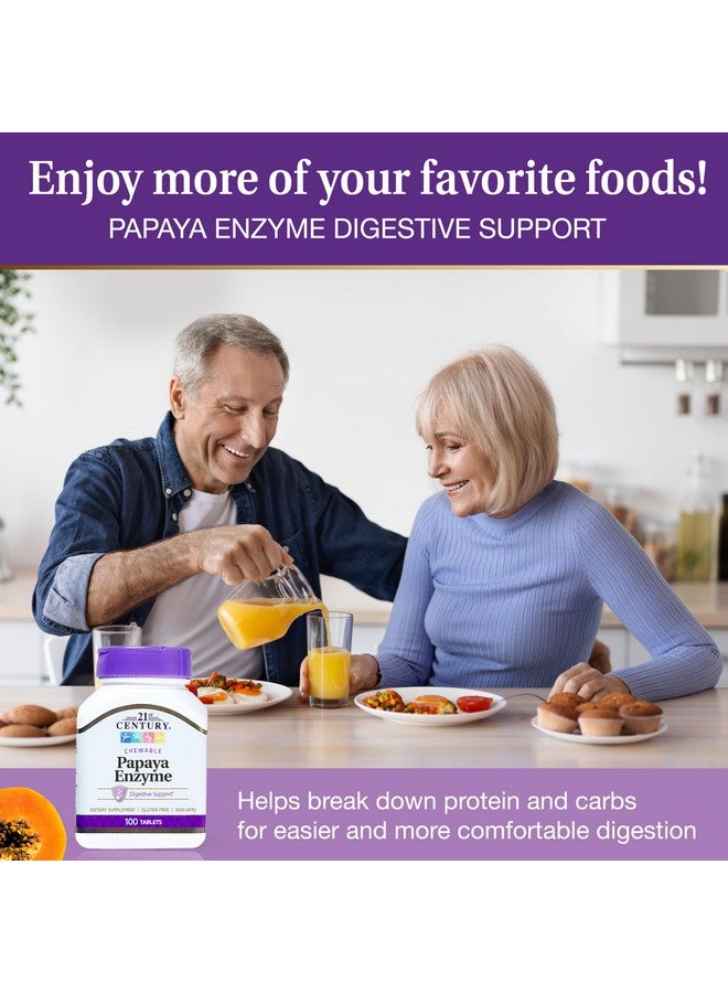 21st Century Papaya Enzyme Chewable (100 Count), Papaya & Pineapple Digestive Enzymes for Gut Health, Tropical Flavor, Non-GMO, Gluten-Free, No Added Salt, Yeast, Artificial Flavors - Image 3