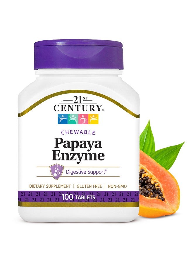 21st Century Papaya Enzyme Chewable (100 Count), Papaya & Pineapple Digestive Enzymes for Gut Health, Tropical Flavor, Non-GMO, Gluten-Free, No Added Salt, Yeast, Artificial Flavors - Image 1