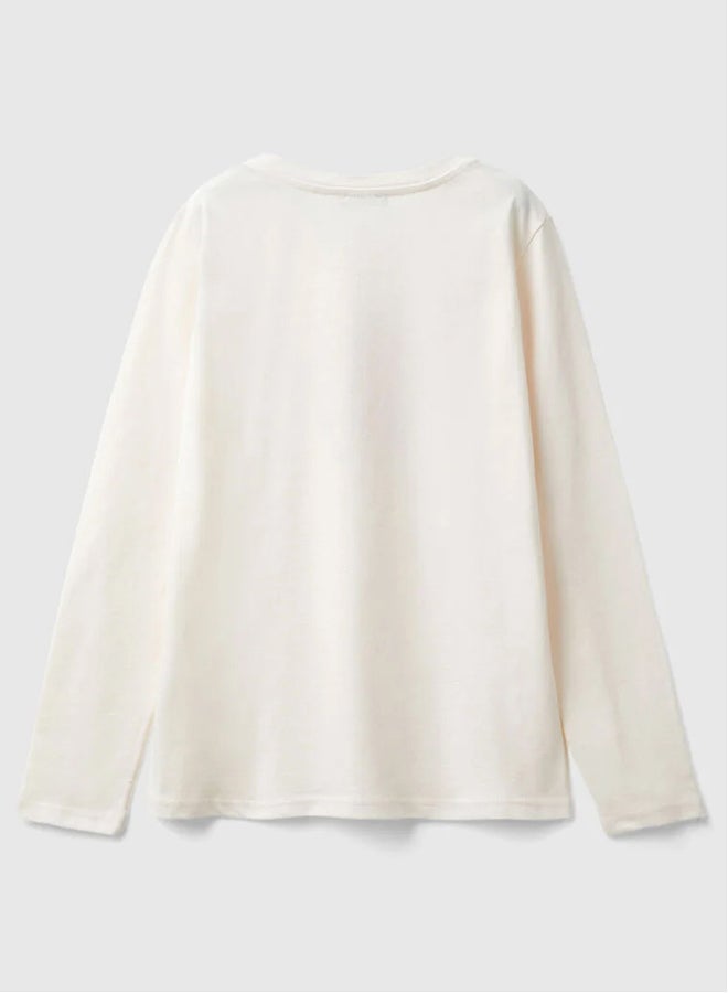 بينيتون تيشيرت بناتي مطبوع بأكمام طويلة - Image 3