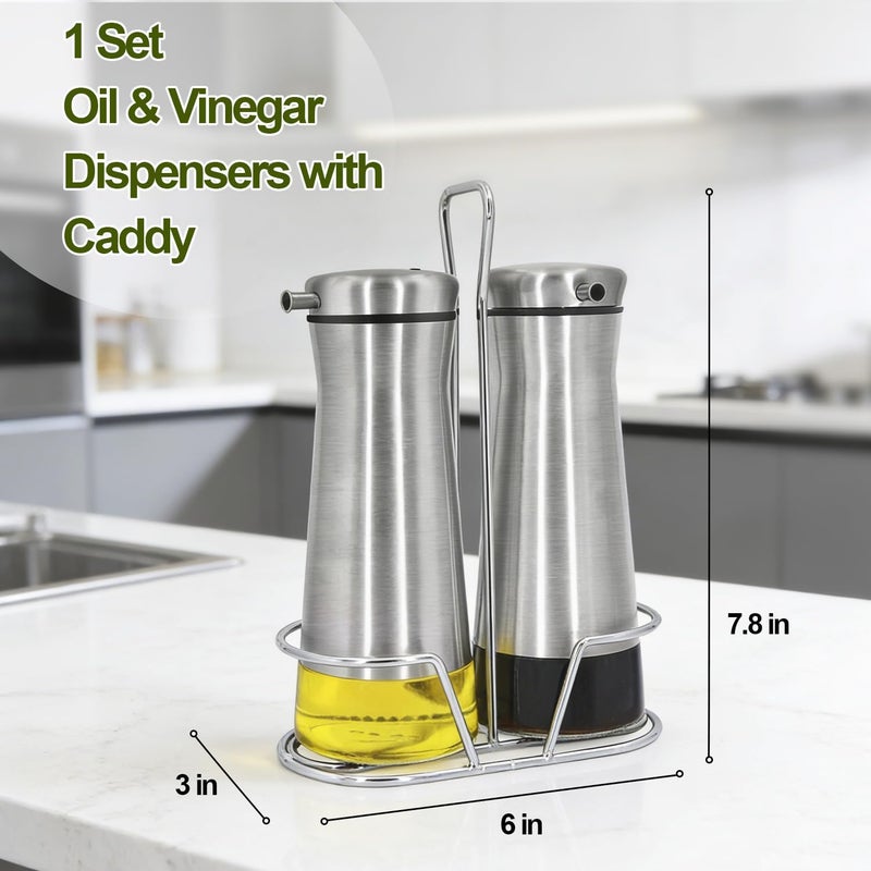 Aelga Olive Oil And Vinegar Dispenser Bottle Set with Rack by -2 Pack Elegant Stainless Steel Oil Dispenser Set- Oil Dispenser Bottle for Kitchen with Drip Free - Image 4