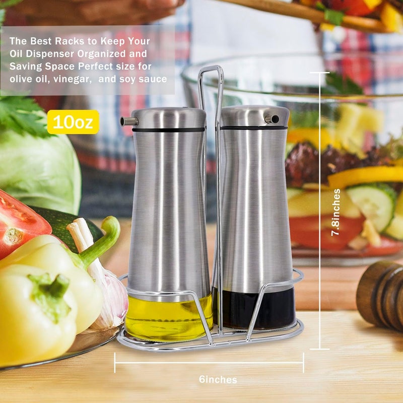 Aelga Olive Oil And Vinegar Dispenser Bottle Set with Rack by -2 Pack Elegant Stainless Steel Oil Dispenser Set- Oil Dispenser Bottle for Kitchen with Drip Free - Image 3
