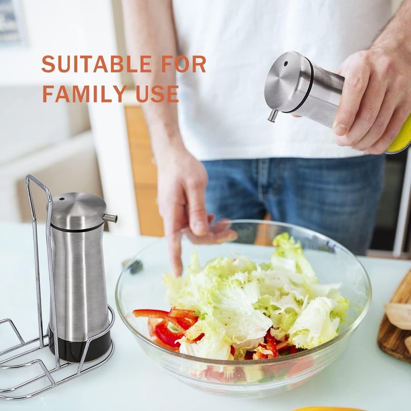 Aelga Olive Oil And Vinegar Dispenser Bottle Set with Rack by -2 Pack Elegant Stainless Steel Oil Dispenser Set- Oil Dispenser Bottle for Kitchen with Drip Free - Image 5