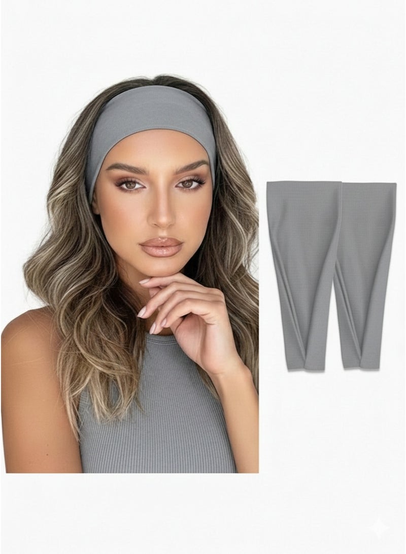 2 Pcs headbands For Women Wide Gray Headband Yoga Workout Head Bands Hair Accessories - Image 1