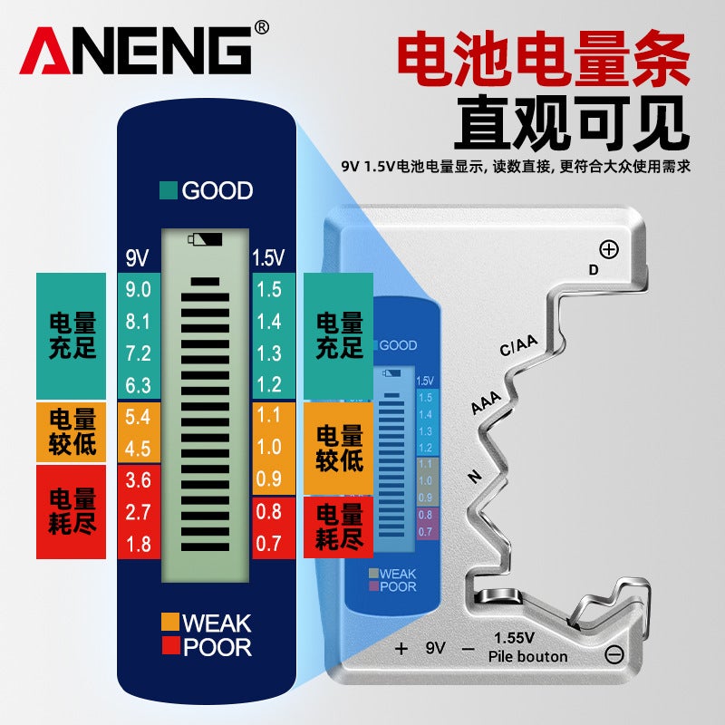 Battery Tester Battery Power Detector Digital Display Battery Voltage Measurer Can Measure 1.5V9V Battery Metering - Image 4