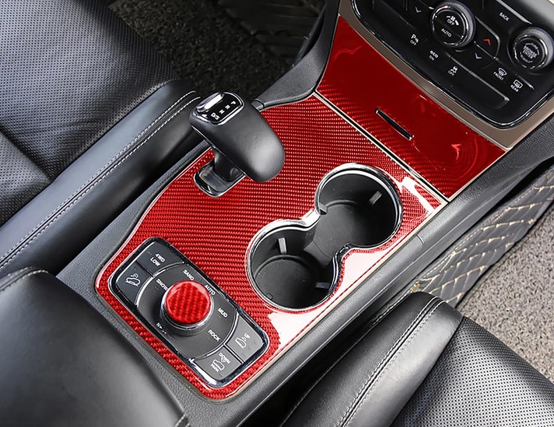YOCTM Red Carbon Fiber Interior Accessories Gear Shift Panel Trim Cover Compatible with 2014 2015 Jeep Grand Cherokee, Car Gear Shift Control Anti-Scratch Panel Decorative Sticker - Image 4