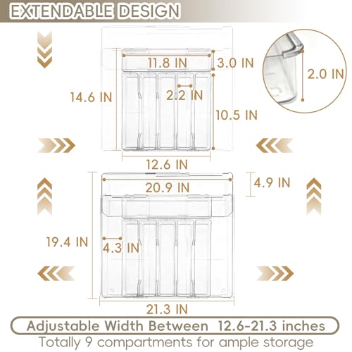 Pesilo Expandable Silverware Organizers for Kitchen Drawer, Clear Utensil Drawer Organizer Tray, Adjustable Cutlery Flatware Holder for Spoon Fork Knife, Plastic Spatula Tools Gadgets Storage Divider - Image 2