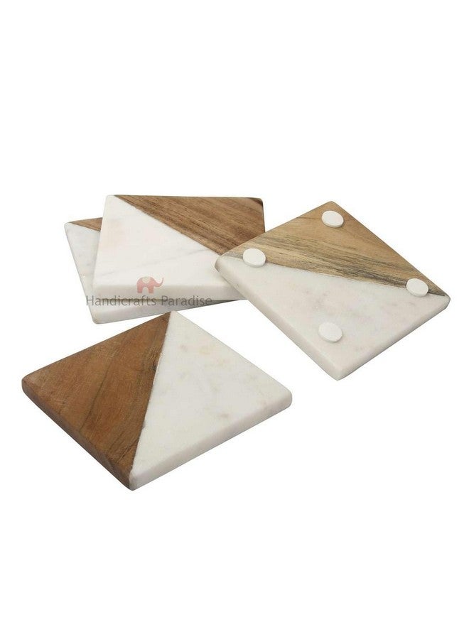 Handicrafts Paradise Handicrafts Paradise (Set of 4 Pcs) Marble & Wooden Coasters Square Shape for Tea Cups, Coffee Table, Home Decor Items for Couple Special - Image 4