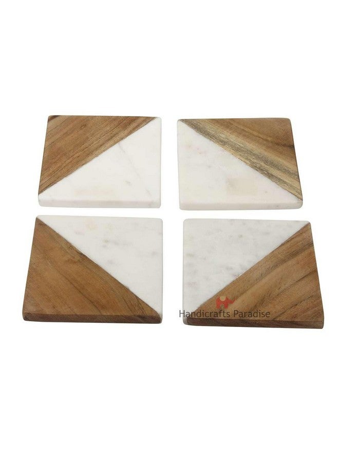 Handicrafts Paradise Handicrafts Paradise (Set of 4 Pcs) Marble & Wooden Coasters Square Shape for Tea Cups, Coffee Table, Home Decor Items for Couple Special - Image 5