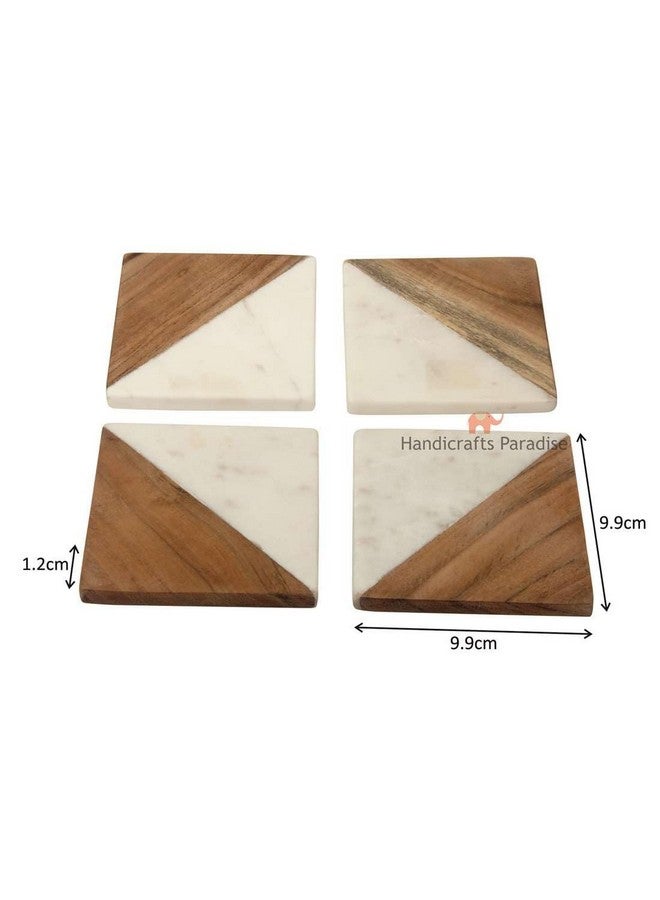 Handicrafts Paradise Handicrafts Paradise (Set of 4 Pcs) Marble & Wooden Coasters Square Shape for Tea Cups, Coffee Table, Home Decor Items for Couple Special - Image 3