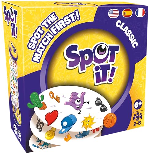Asmodee Spot It! Classic Card Game (2024 Refresh) - Eco-Sleeve Edition, 5-in-1 Visual Perception Game for Quick Reflexes and Family Fun, Ages 6+, 2-8 Players, 10 Minute Playtime - Image 1