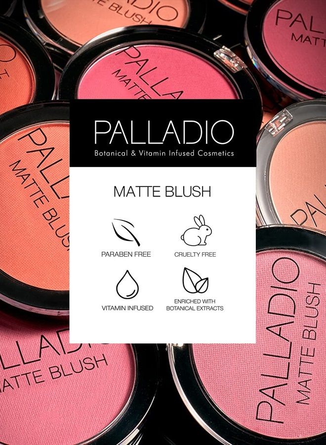 PALLADIO Matte Blush, Brushes onto Cheeks Smoothly, Soft Matte Look and Even Finish, Flawless Velvety Coverage, Effortless Blending Makeup, Flatters the Face, Convenient Compact, Tipsy - Image 2