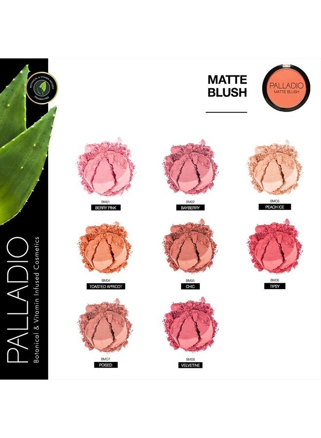PALLADIO Matte Blush, Brushes onto Cheeks Smoothly, Soft Matte Look and Even Finish, Flawless Velvety Coverage, Effortless Blending Makeup, Flatters the Face, Convenient Compact, Tipsy - Image 5