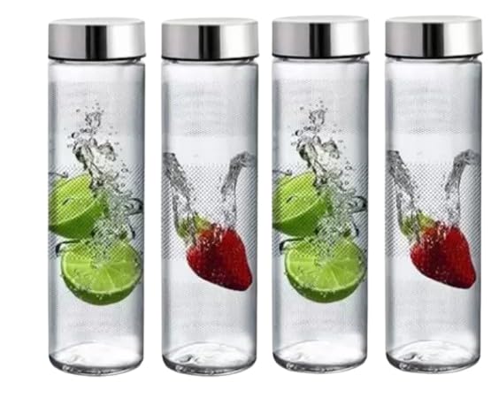 CROCO JAR Wide Mouth Glass Water Bottle with Leak-Proof Airtight Double Layer Stainless Steel Lid for Water, Smoothie, Juices - 750ml (Set Of 4) - Image 5
