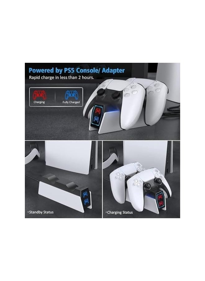 بيوينتي - محطة شحن PS5، شاحن سريع ثنائي للذراعين PS5 لمدة ساعتين لجهاز بلاي ستيشن 5، تحسين محطة شحن PS5 مع نوعي كابل، شاحن PS5 لجهازين تحكم PS5، يو إس بي - Image 1
