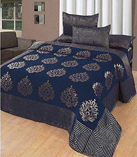SpangleHomes Chenille 500 TC Bedsheet (Navy Blue_King) - Image 2