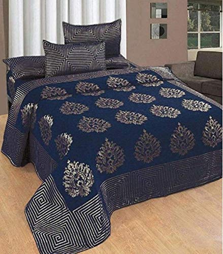 SpangleHomes Chenille 500 TC Bedsheet (Navy Blue_King) - Image 1
