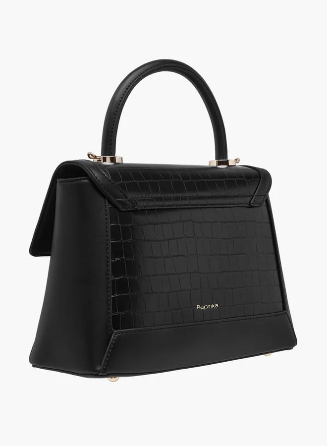 بابريكا Women's Textured Satchel Bag with Detachable Strap and Flap Closure