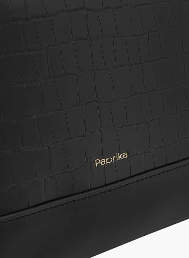 بابريكا Women's Textured Satchel Bag with Detachable Strap and Flap Closure