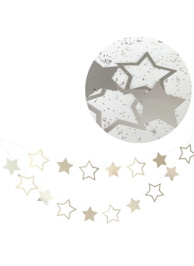 Pinfliers Pinfliers Twinkle Twinkle Little Star Theme Paper Star Bunting, 16 pieces, 2 shade of silver, 66 inches in length  - Image 1