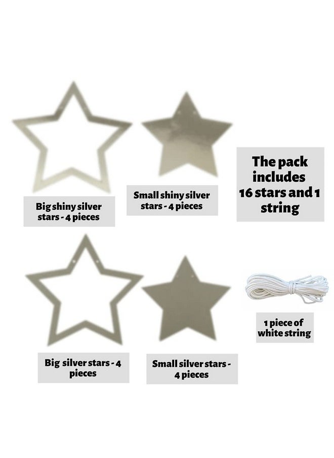Pinfliers Pinfliers Twinkle Twinkle Little Star Theme Paper Star Bunting, 16 pieces, 2 shade of silver, 66 inches in length  - Image 2