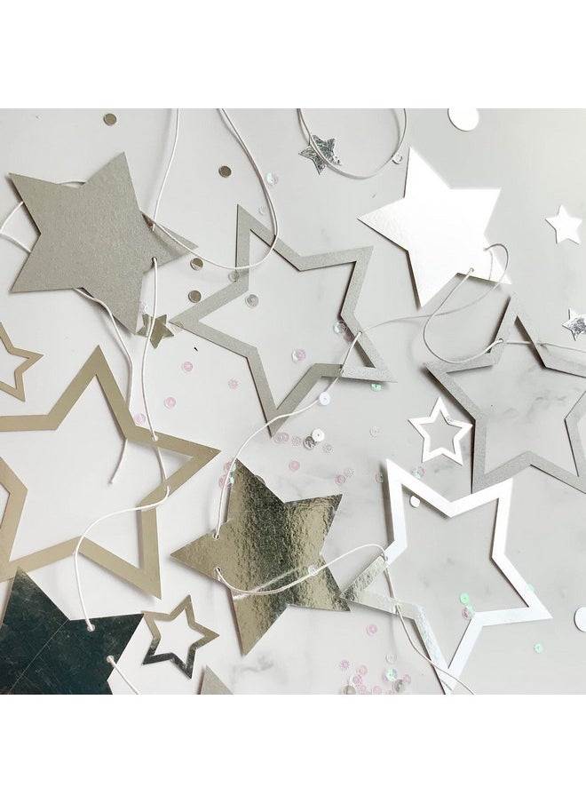Pinfliers Pinfliers Twinkle Twinkle Little Star Theme Paper Star Bunting, 16 pieces, 2 shade of silver, 66 inches in length  - Image 4