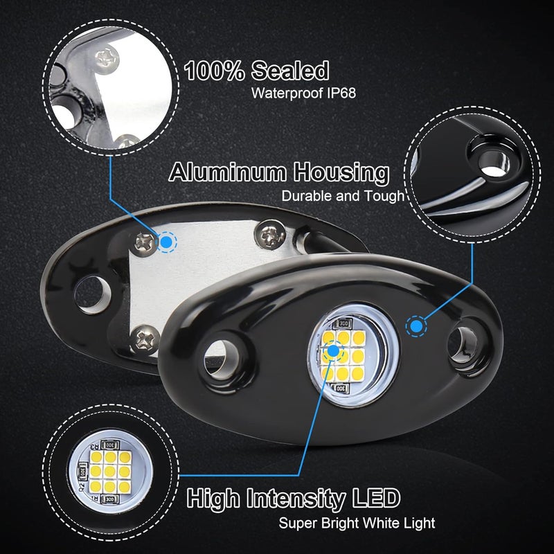 POVTOR أضواء الصخور LED البيضاء، مجموعة أضواء الصخور LED تحت الجسم POVTOR 2 Pods المضادة للماء IP68 المتوافقة مع الشاحنات والبيك أب والسيارات وعربات ATV و UTV و SUV والدراجات النارية والقوارب - Image 3
