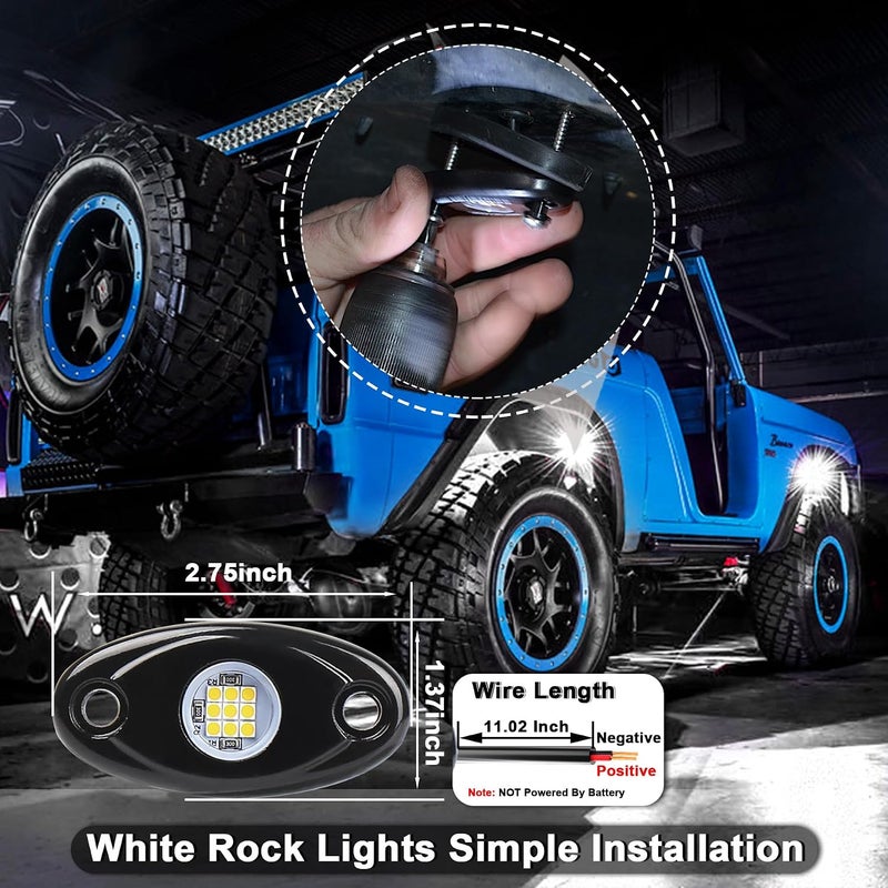 POVTOR أضواء الصخور LED البيضاء، مجموعة أضواء الصخور LED تحت الجسم POVTOR 2 Pods المضادة للماء IP68 المتوافقة مع الشاحنات والبيك أب والسيارات وعربات ATV و UTV و SUV والدراجات النارية والقوارب - Image 4